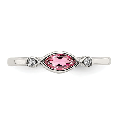 Sterling Silver Rhod-pltd Polished Pink Tourmaline/ White Topaz Ring