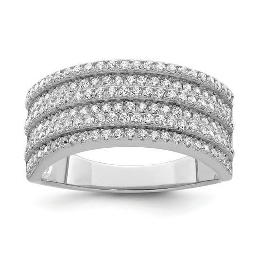 Sterling Silver Rhodium-plated CZ Wide Band Ring