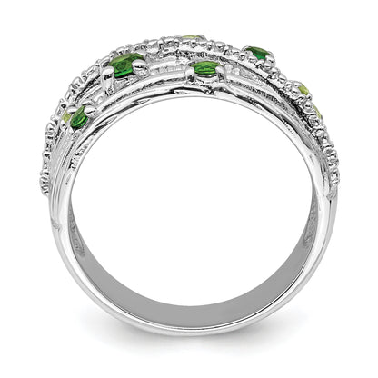 Sterling Silver Rhodium-plated Chrome Diopside and Peridot Ring