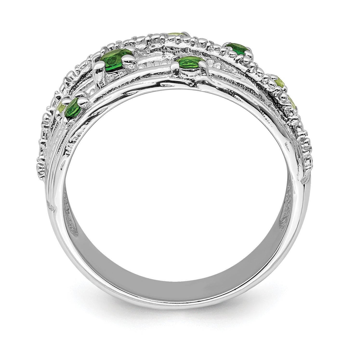 Sterling Silver Rhod-plat Chrome Diopside and Peridot Ring