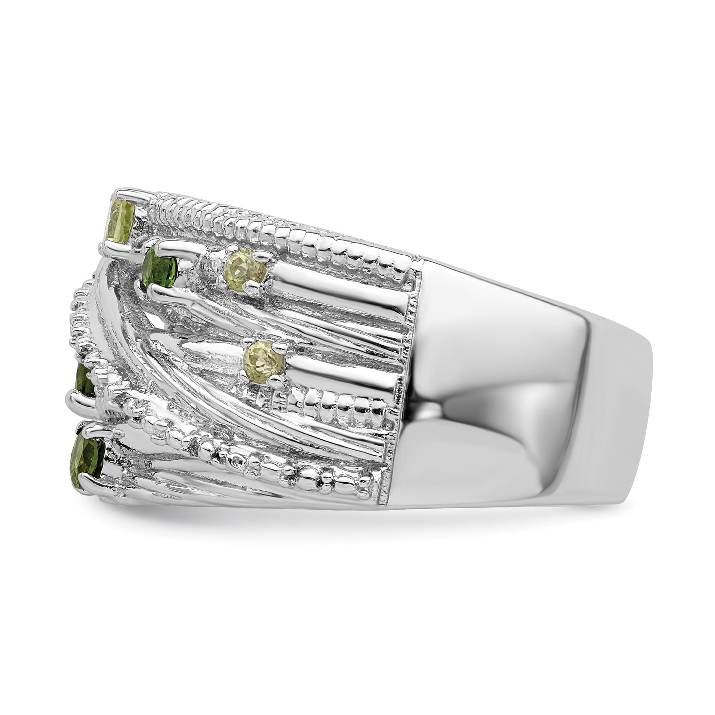 Sterling Silver Rhodium-plated Chrome Diopside and Peridot Ring