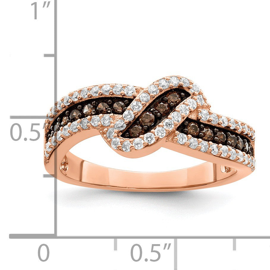 Sterling Silver Rose-tone Black Rhodium-plated CZ Fancy Ring