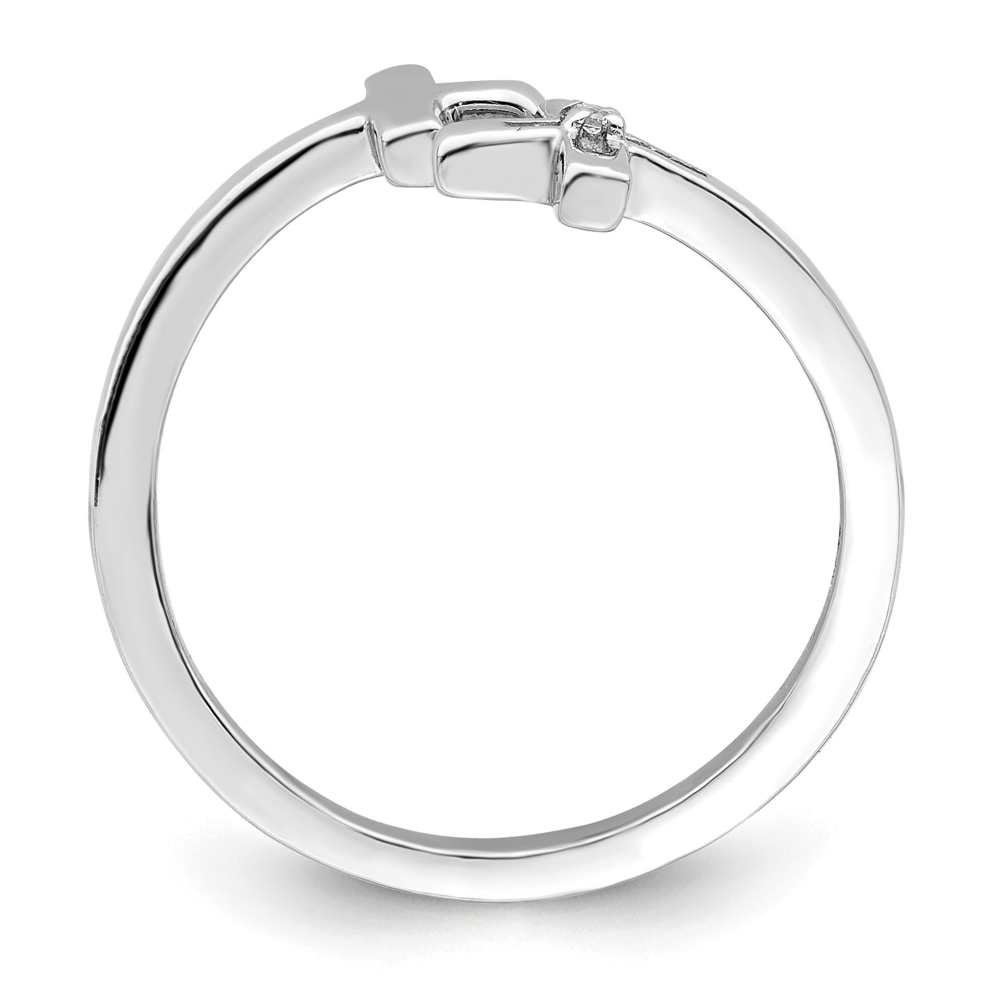 Sterling Silver Rhodium-plated CZ Double Cross Adjustable Ring