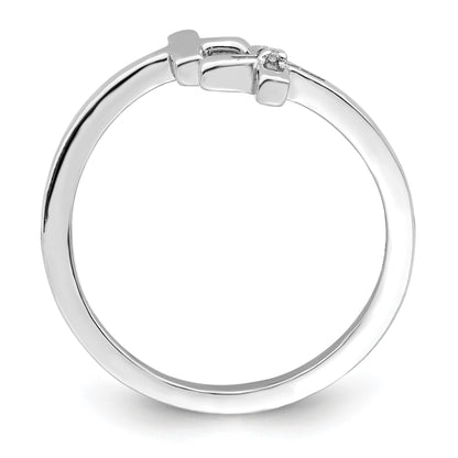 Sterling Silver Rhodium-plated CZ Double Cross Adjustable Ring