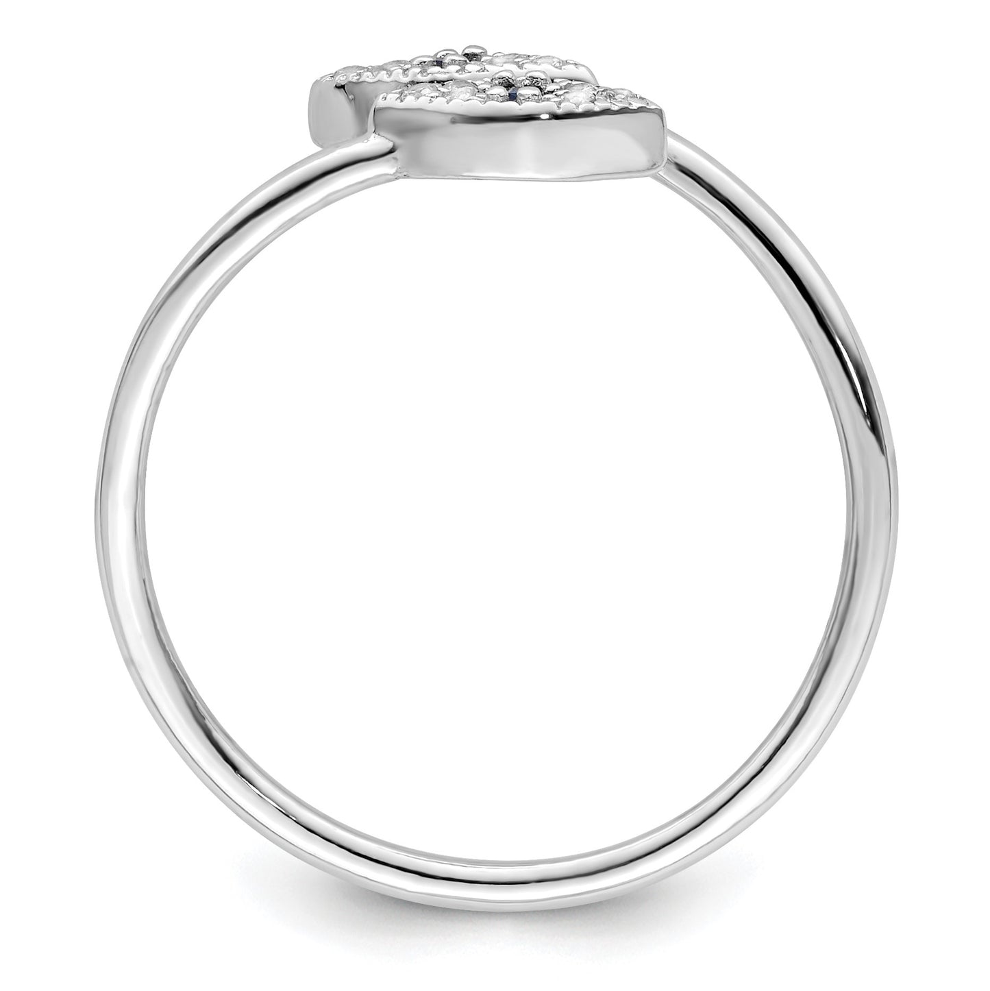 Sterling Silver Rhodium-plated Polished Blue & White CZ Eye Adjustable Ring
