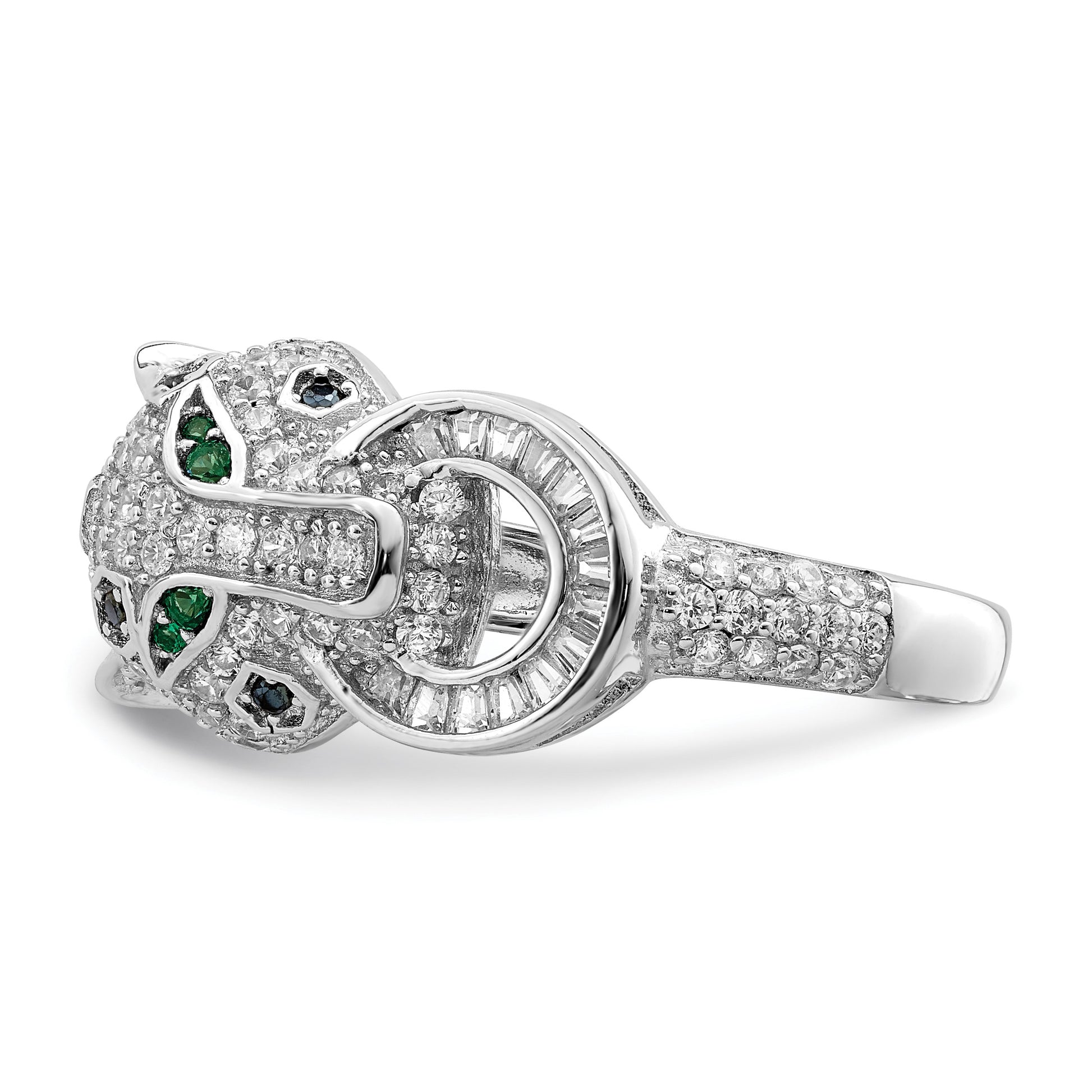 Sterling Silver Rhodium-plated Polished CZ Cheetah Ring
