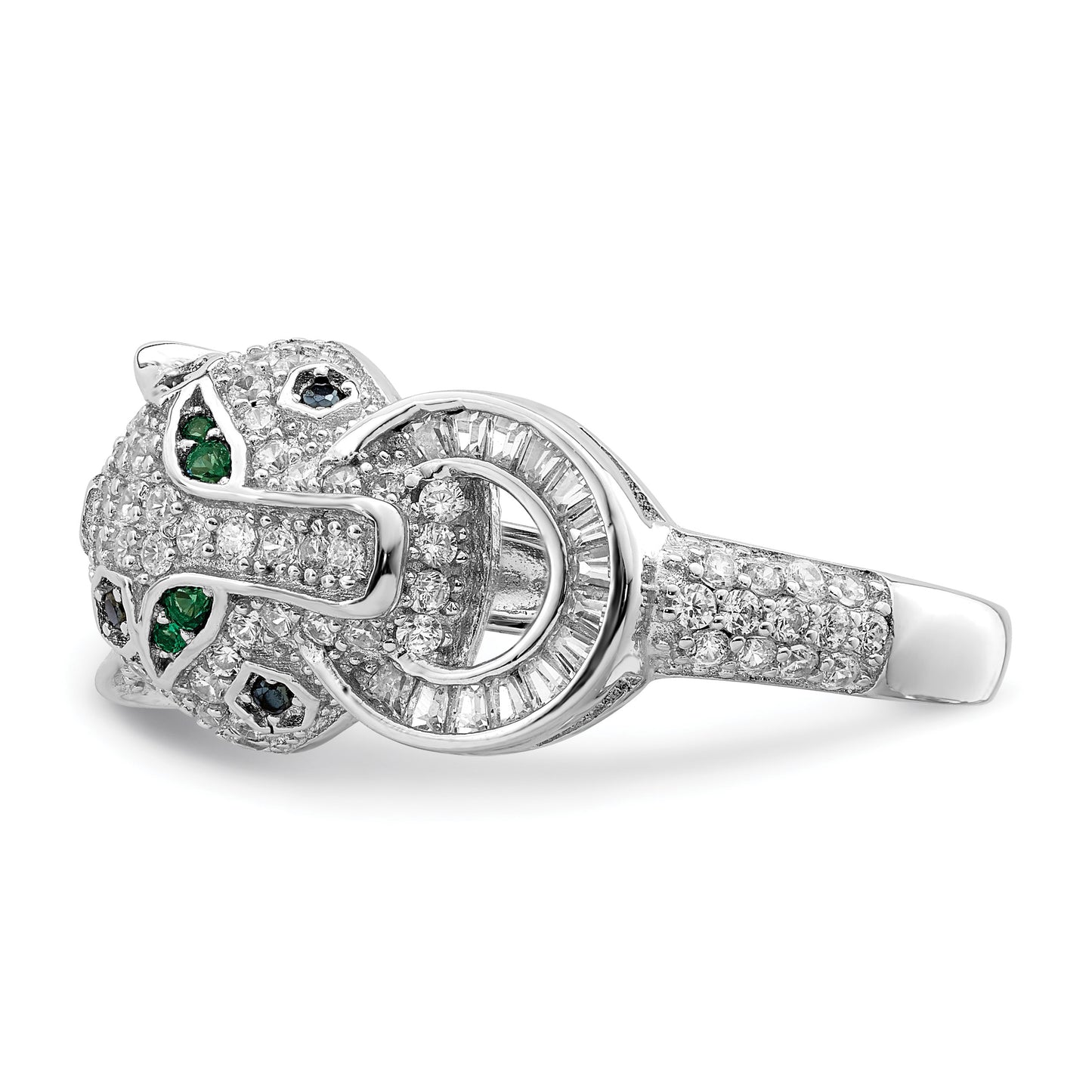 Sterling Silver Rhodium-plated Polished CZ Cheetah Ring