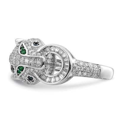 Sterling Silver Rhodium-plated Polished CZ Cheetah Ring