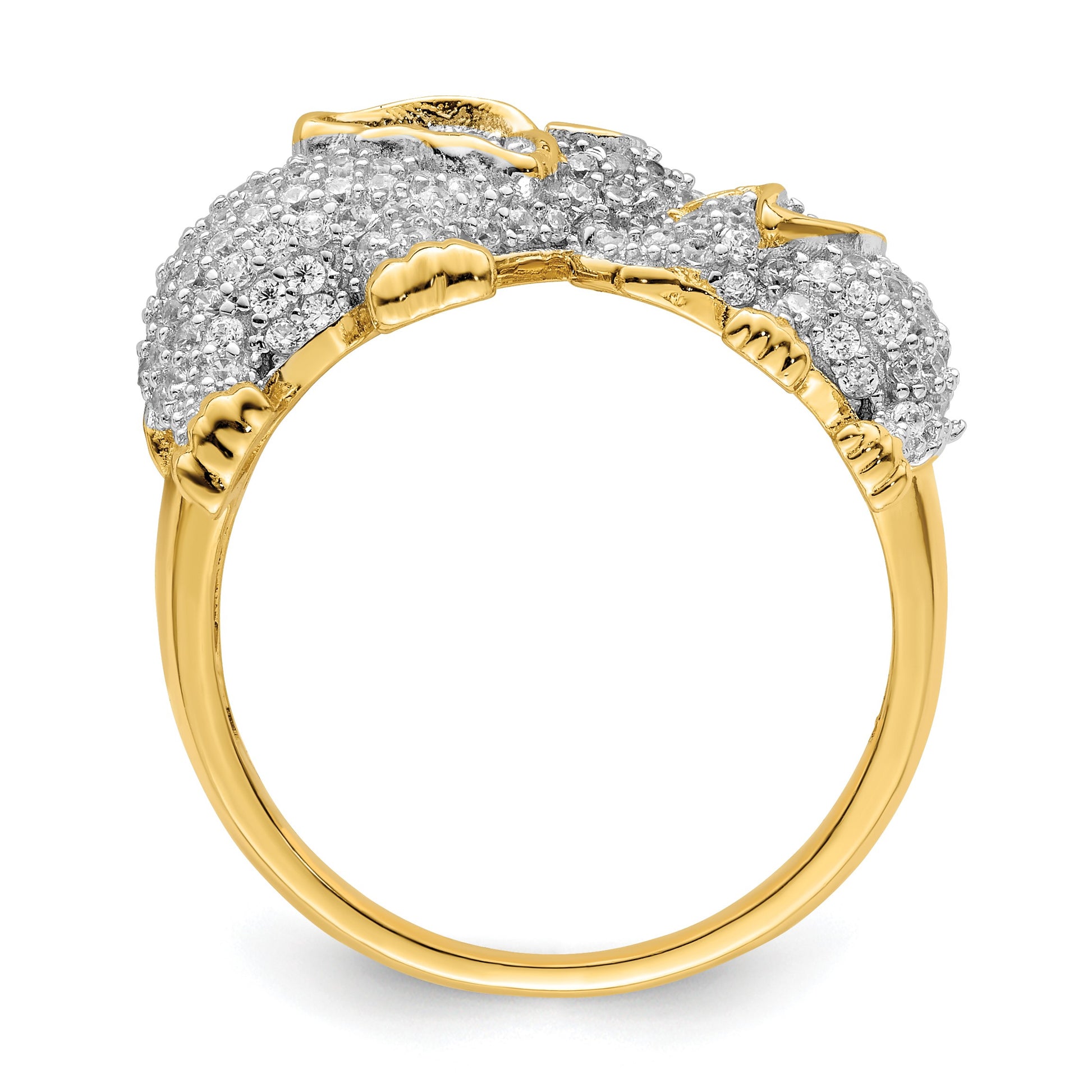 Sterling Silver Rhodium-plated Gold-tone Mom & Baby CZ Elephants Ring