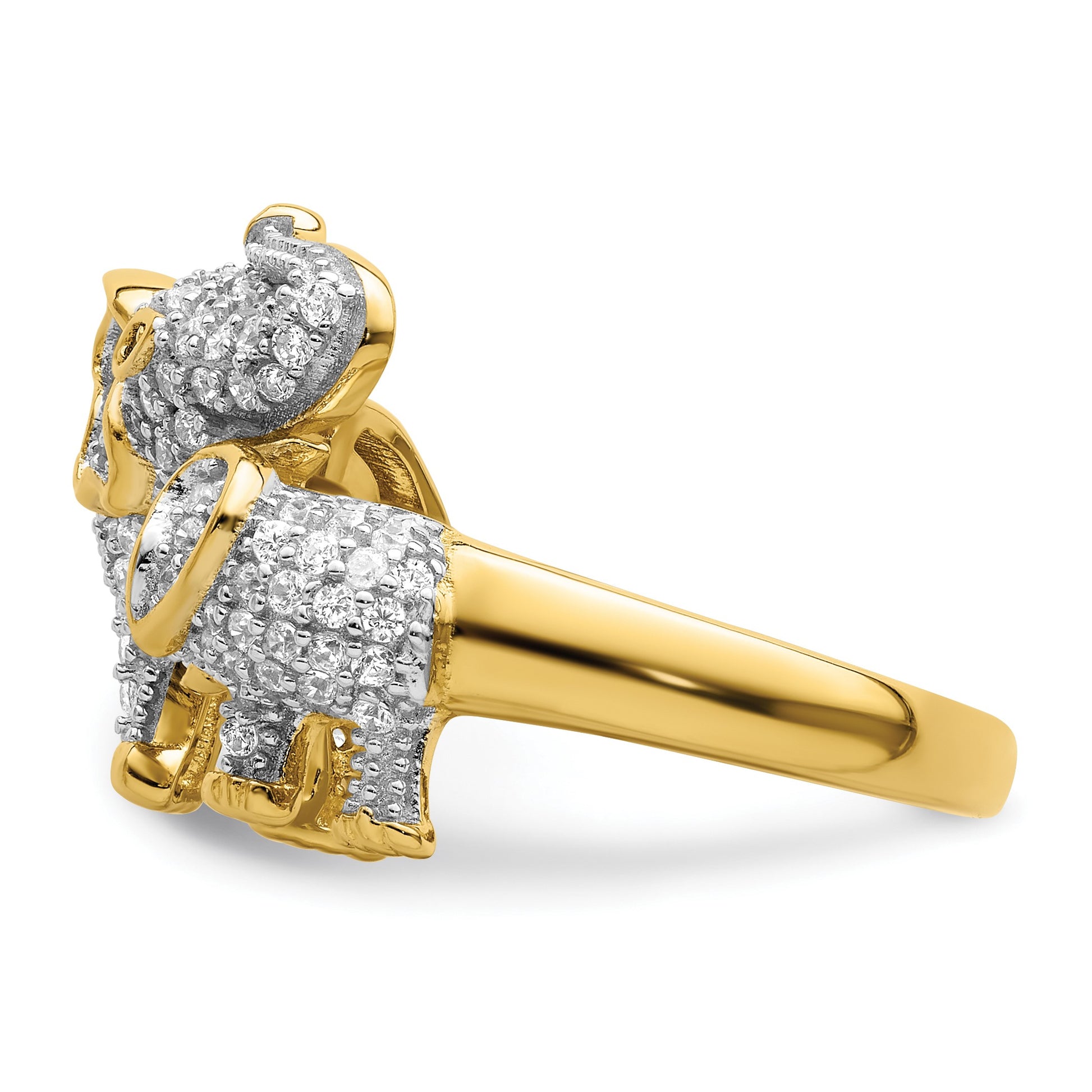 Sterling Silver Rhodium-plated Gold-tone Mom & Baby CZ Elephants Ring
