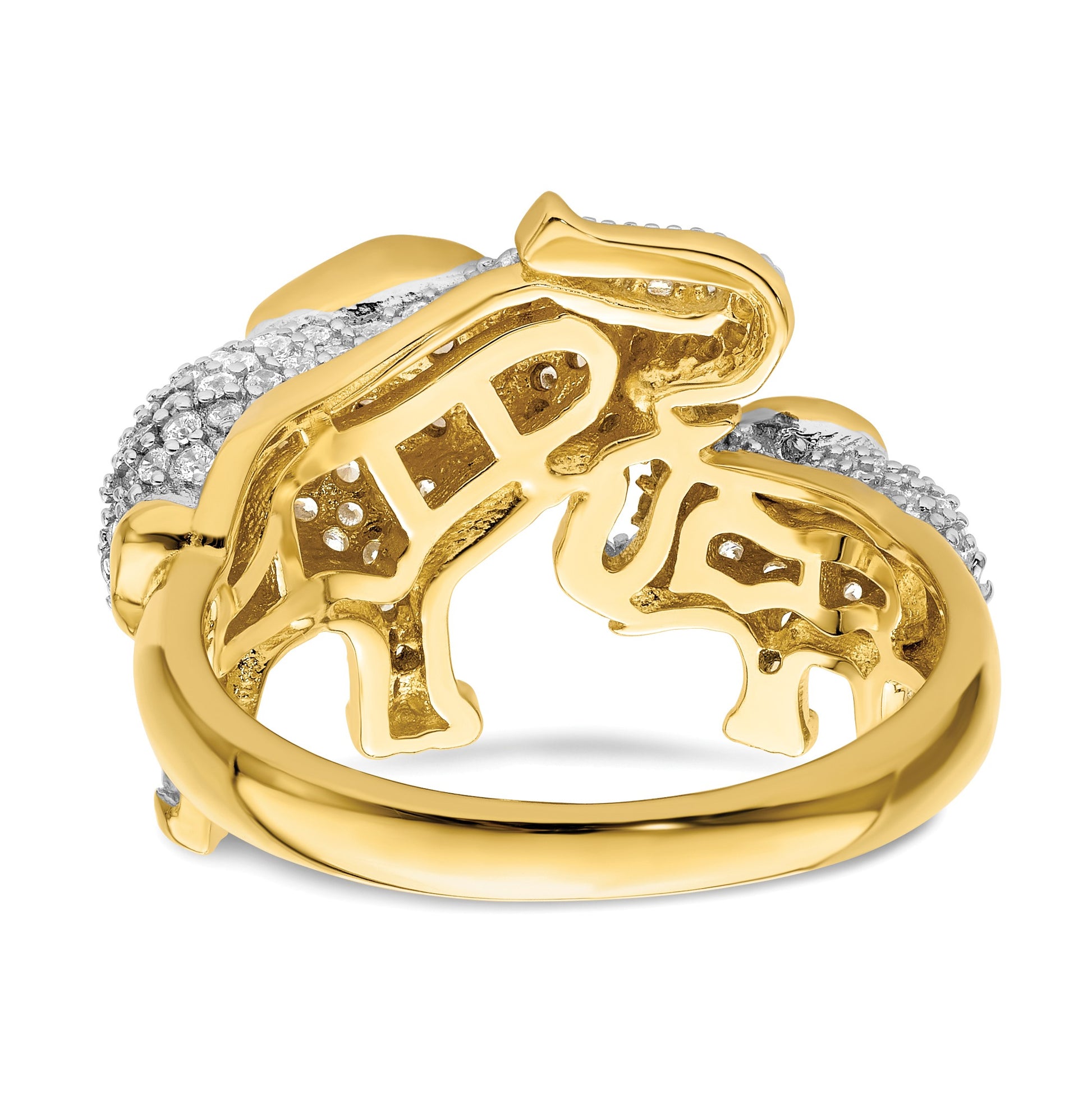 Sterling Silver Rhodium-plated Gold-tone Mom & Baby CZ Elephants Ring