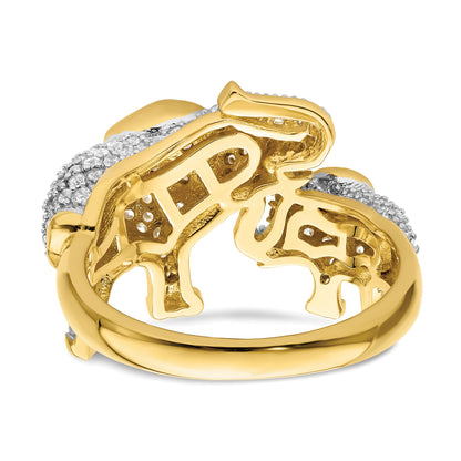 Sterling Silver Rhodium-plated Gold-tone Mom & Baby CZ Elephants Ring