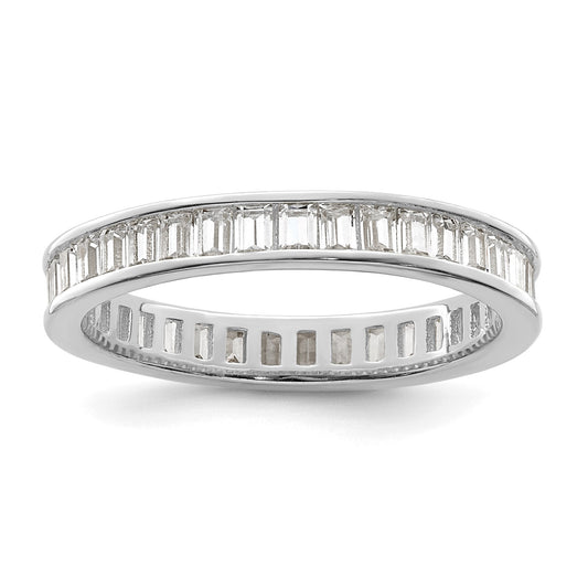 Sterling Silver Polished Rhodium-plated Channel Set CZ Band