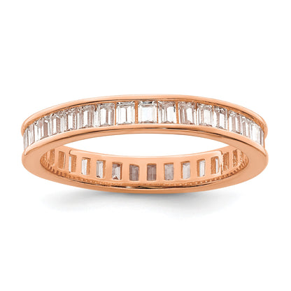 Sterling Silver Polished Rose-tone Channel Set CZ Band