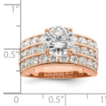 Sterling Silver Polished Rose-tone 3 Row CZ Ring