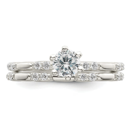 Sterling Silver Polished CZ Wedding Ring Set