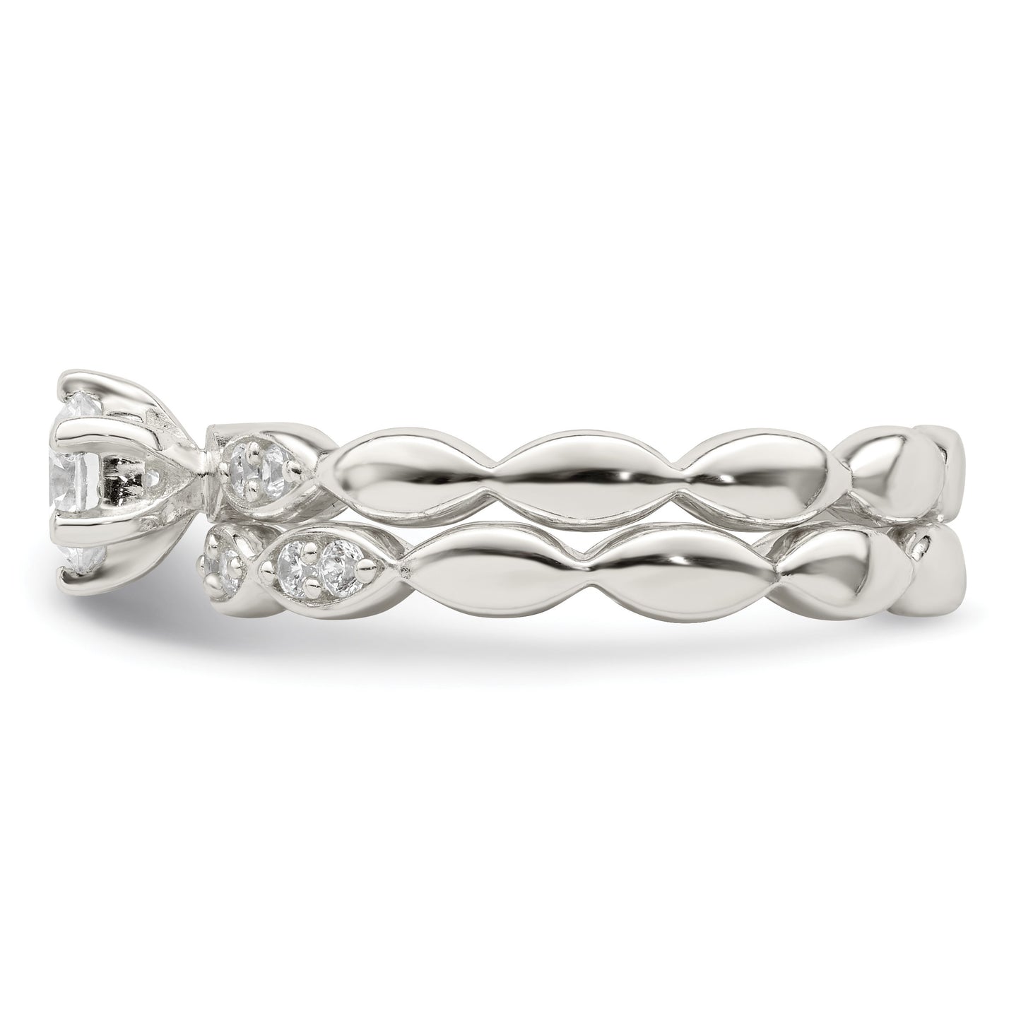 Sterling Silver Polished CZ Wedding Ring Set