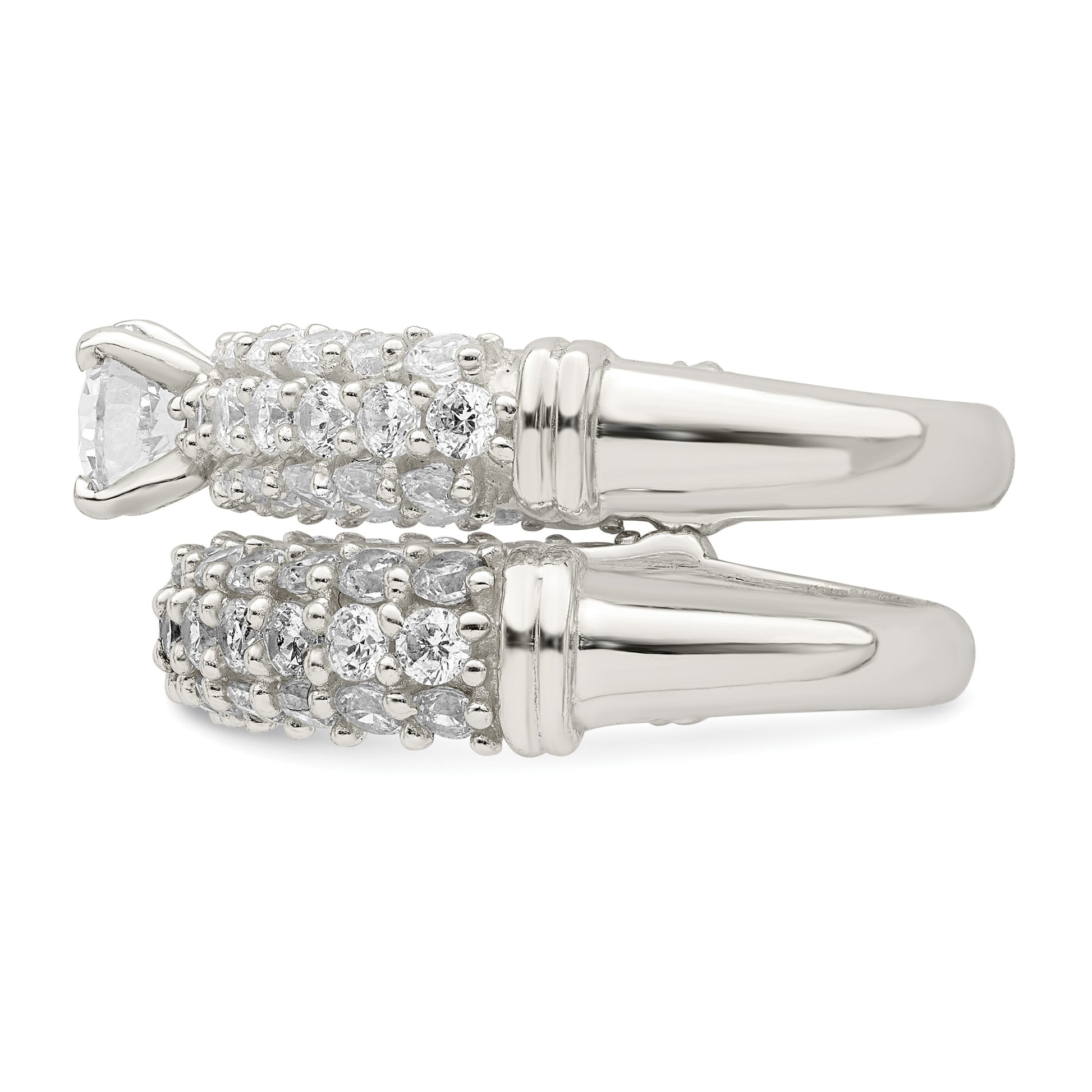 Sterling Silver Polished Pave CZ Wedding Ring Set
