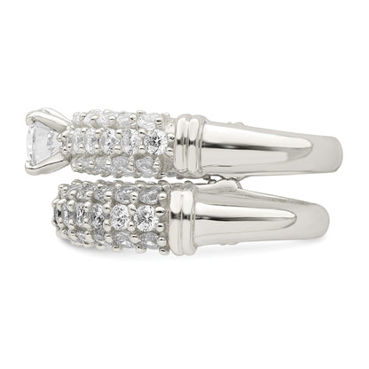 Sterling Silver Polished Pave CZ Wedding Ring Set