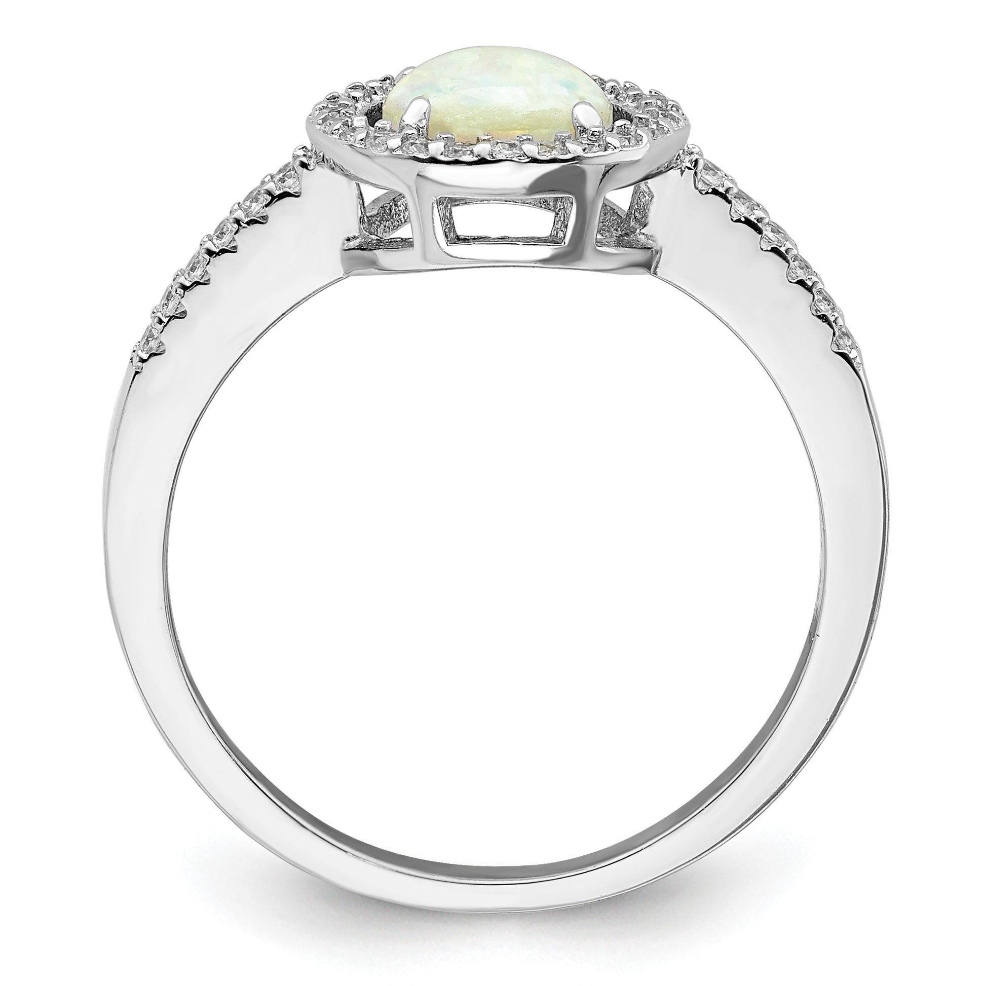 Sterling Silver Rhodium-plated Polished White Created Opal CZ Halo Ring