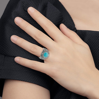 Sterling Silver Oxidized Imitation Turquoise Ring