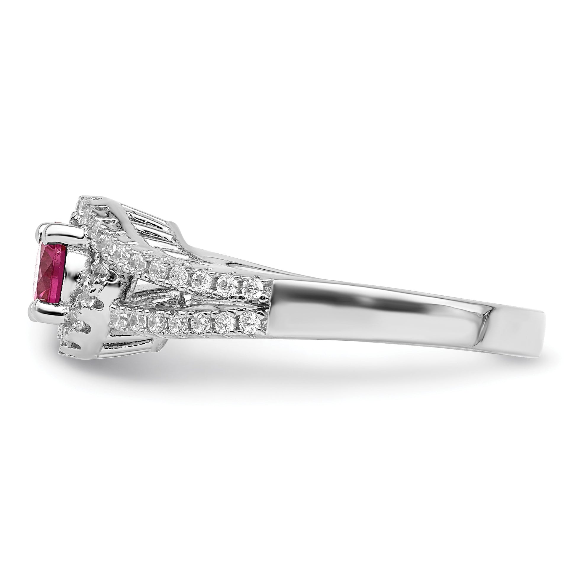 Sterling Silver Rhodium plated Created Red Corundum & White CZ Ring
