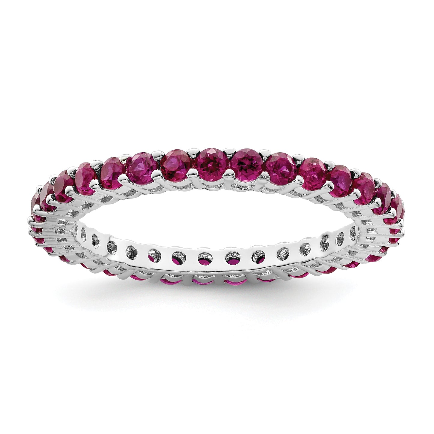 Sterling Silver Rhodium-plated Polished Pink & White CZ 3 Ring Set