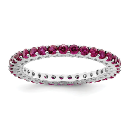 Sterling Silver Rhodium-plated Polished Pink & White CZ 3 Ring Set