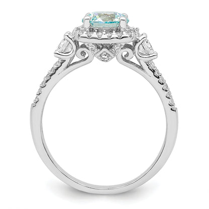 Sterling Silver Rhodium plated Carribean Green & White CZ Ring