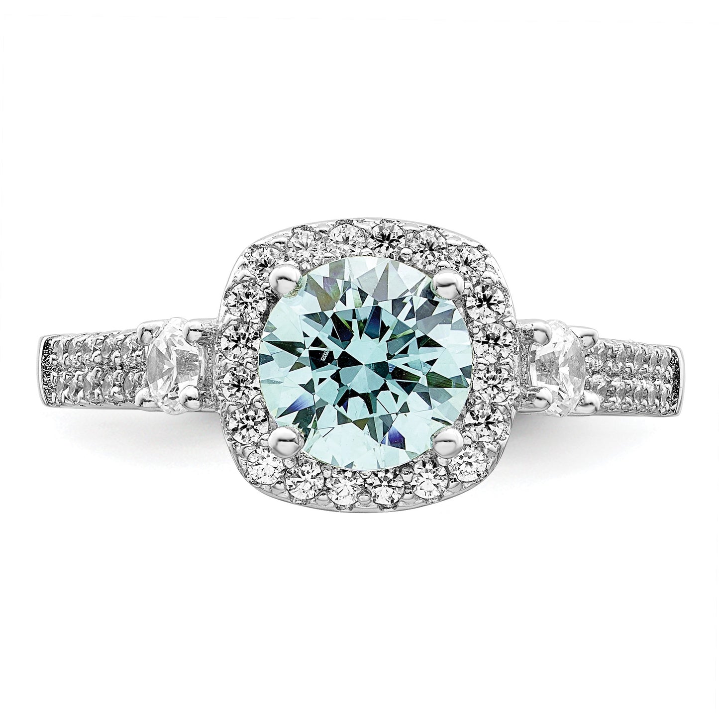 Sterling Silver Rhodium plated Carribean Green & White CZ Ring