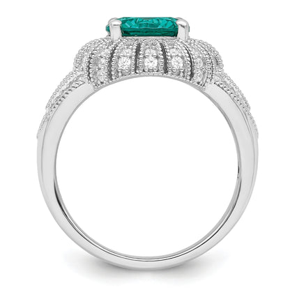 Sterling Silver Rhodium-plated Clear and Teal CZ Vintage Style Ring