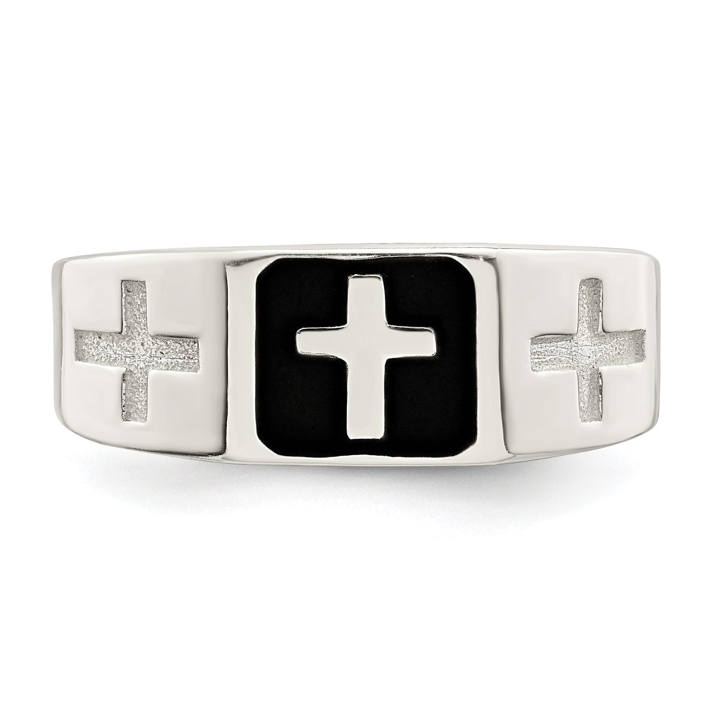 Sterling Silver Rhodium-plated Enameled Cross Ring