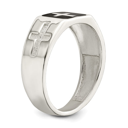 Sterling Silver Rhodium-plated Enameled Cross Ring
