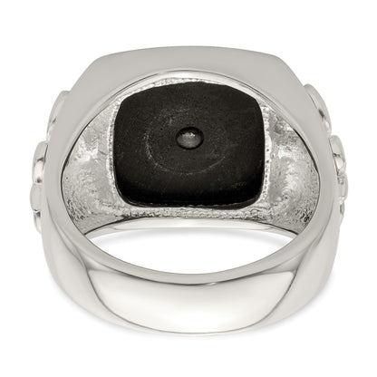 Sterling Silver .03Ruby/Black Agate Fleur de Lis Ring