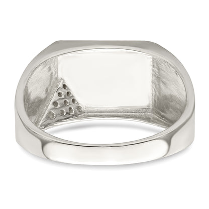 Sterling Silver Black Enameled and CZ Mens Ring