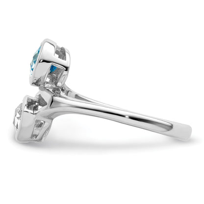 Sterling Silver Rhodium-plated Polished Blue & White Topaz ByPass Ring