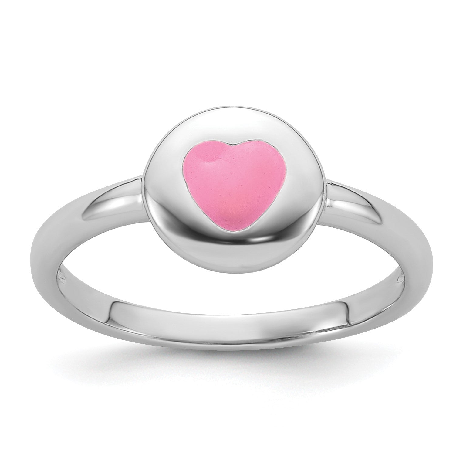 Sterling Silver Rhodium-plated Polished Pink Enamel Heart Children's Ring