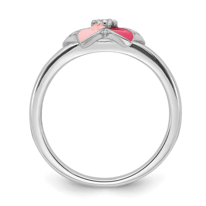 Sterling Silver RH-plated Pink Enameled & CZ Flower Children's Ring