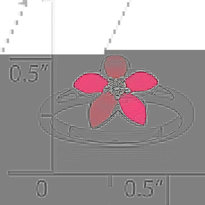 Sterling Silver RH-plated Pink Enameled & CZ Flower Children's Ring