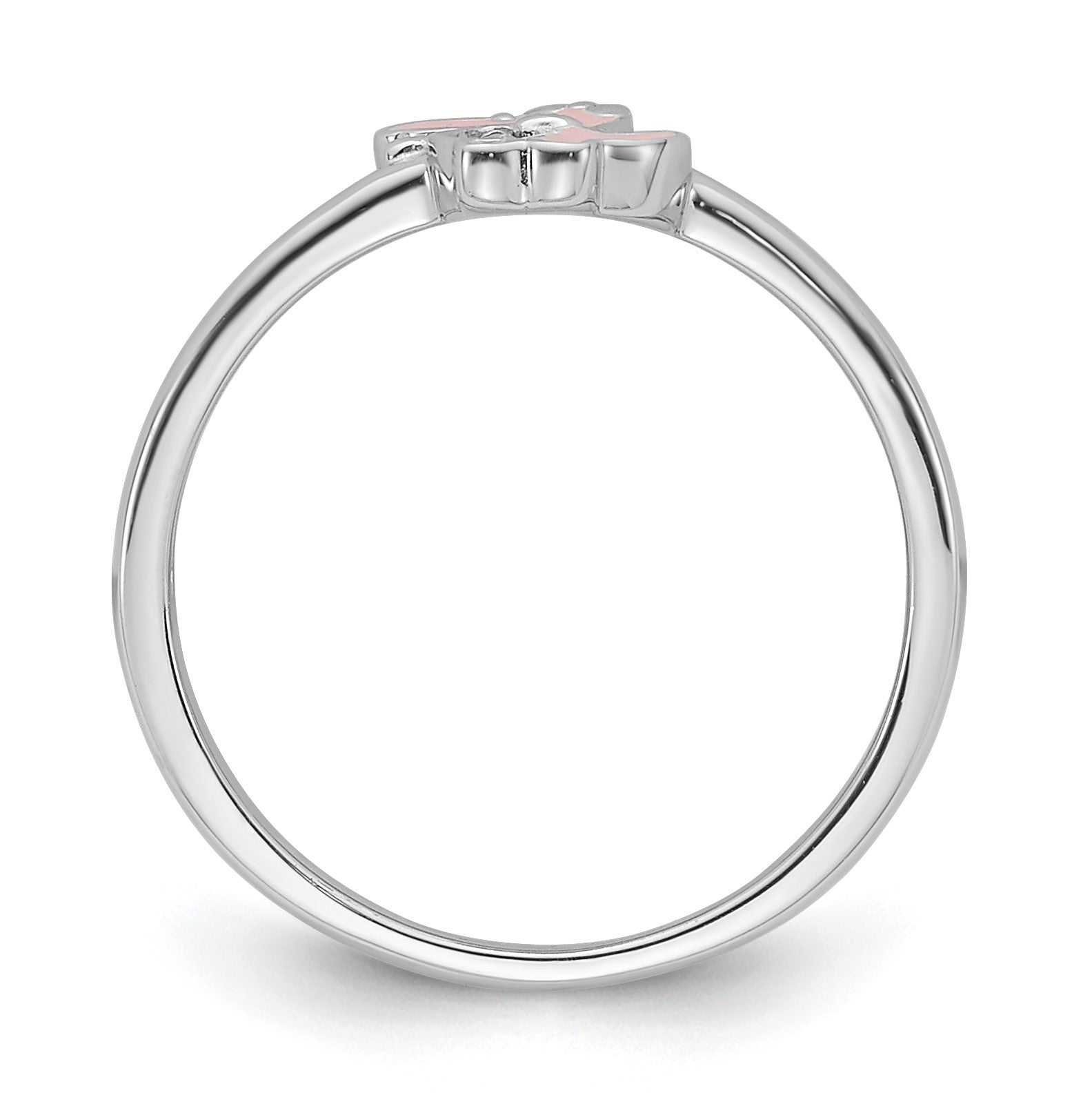 Sterling Silver Rhodium-plated Pink Enamel & CZ Dinosaur Children's Ring