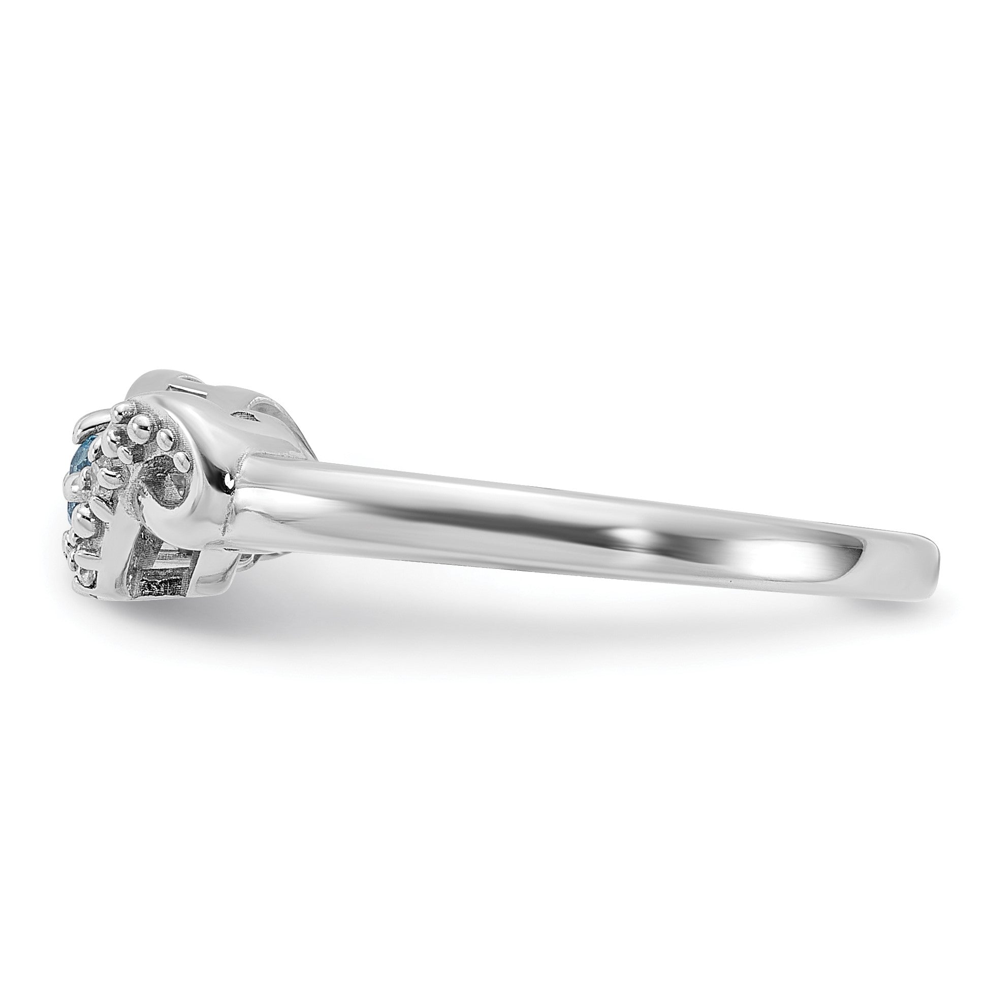 Sterling Silver Rhodium-plated Light Swiss Blue Topaz and CZ Swirl Ring