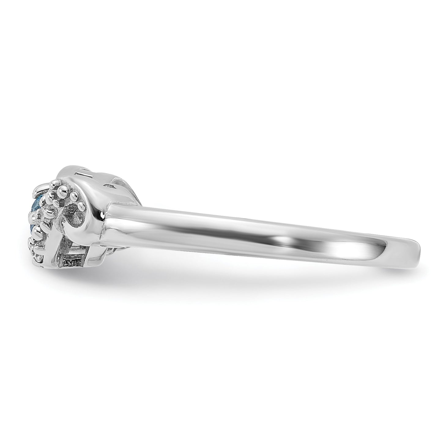 Sterling Silver Rhodium-plated Light Swiss Blue Topaz and CZ Swirl Ring