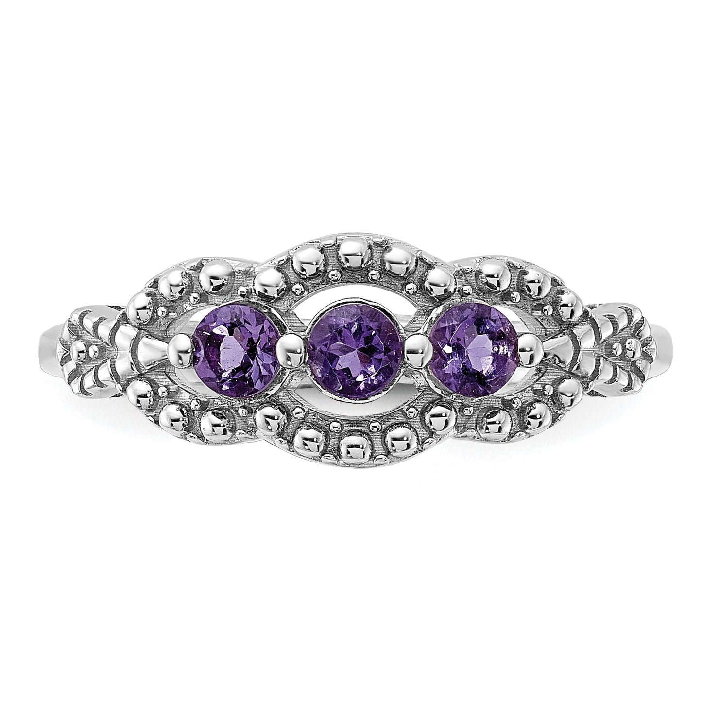 Sterling Silver Rhodium-plated Amethyst Ring