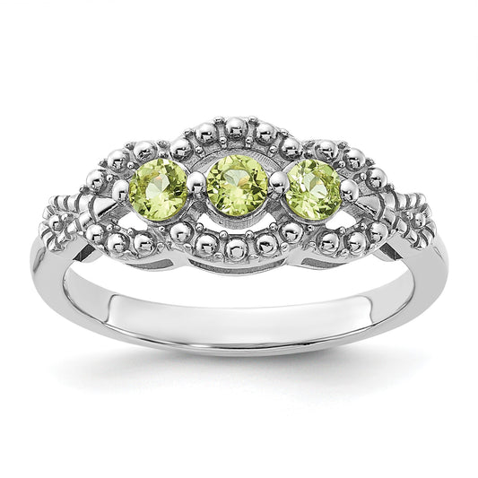 Sterling Silver Rhodium-plated Peridot Ring