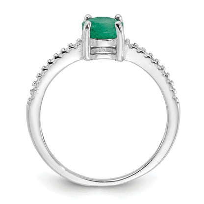 Sterling Silver Rh-plated-plated  1.0EM Emerald and .12WT White Topaz Ring
