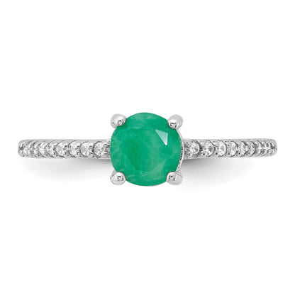 Sterling Silver Rh-plated-plated  1.0EM Emerald and .12WT White Topaz Ring