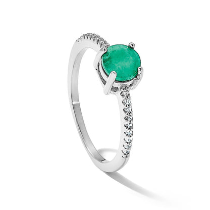Sterling Silver Rh-plated-plated  1.0EM Emerald and .12WT White Topaz Ring
