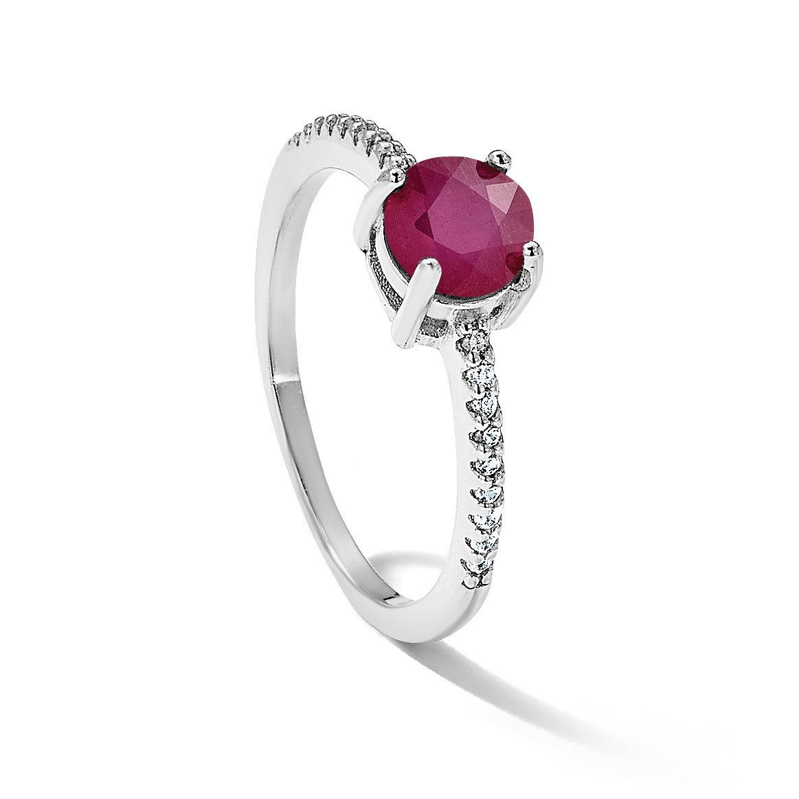 Sterling Silver Rh-plated-plated 1.43R Ruby and .12WT White Topaz Ring