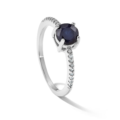 Sterling Silver Rh-plated-plated .81S Sapphire and .12WT White Topaz Ring