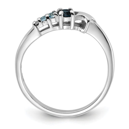 SS Rhodium London and Lt Swiss Blue Topaz and CZ Star Curve Ring